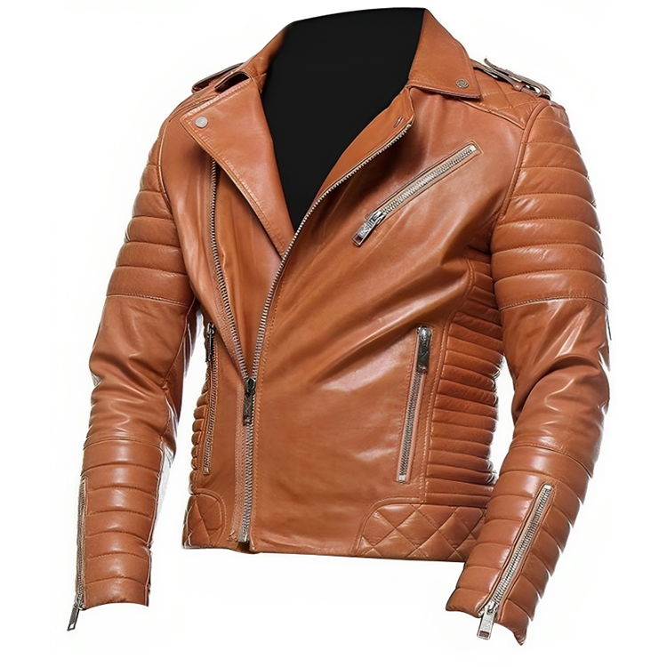 Cafe Racer Mens Tan Biker Jacket