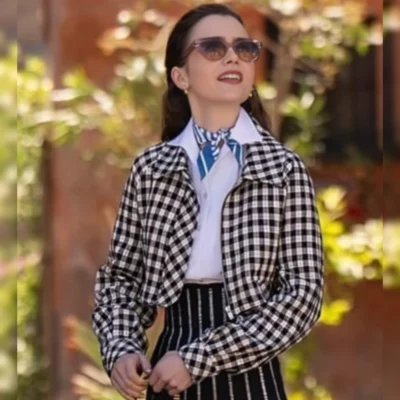 Emily In Paris S04 Lily Collins Black Plaid Jacket