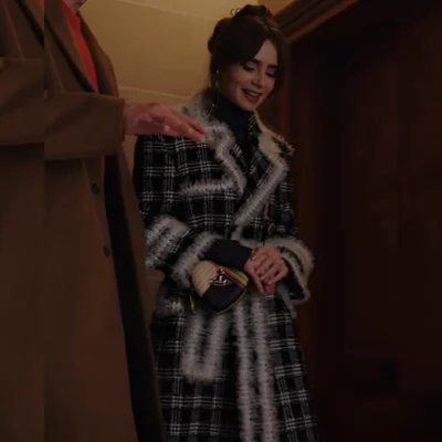 Emily In Paris S4 Lily Collins Ruffled Plaid Coat