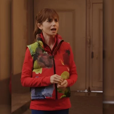 Emily in Paris S04 Lily Collins Red Puffer Vest
