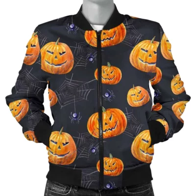 Halloween Pumpkin Printed Bomber Jacket