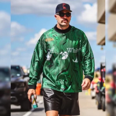 Travis Kelce Off White Green Jersey