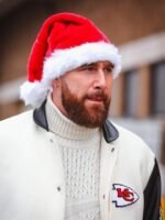 TravisKelce Kansas City Chiefs Varsity White and Black Jacket